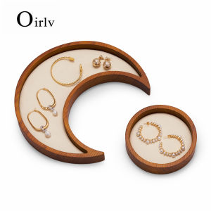 Oirlv Wooden Sun Moon Jewelry Display 2 Pcs Set Dark Grey Necklace Watch Sunglasses Bracelet Storage Holder Jewelry Organizer Makeup Table Decor SM204
