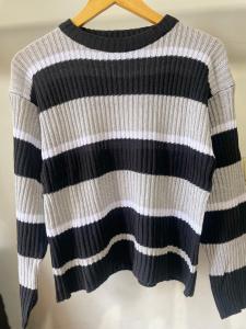 alika sweater rajut wanita crop top garis garis lengan panjang -  atasan knitwear korean style