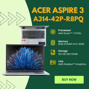 PENGEN BELI OFFICIAL - LAPTOP Acer Aspire 3 A314-42P-R8PQ - AMD Ryzen 7 5700U - RAM 8GB - SSD 512GB - 14" WUXGA IPS - FREE INSTALL WIN 11 SIAP PAKAI - BERGARANSI