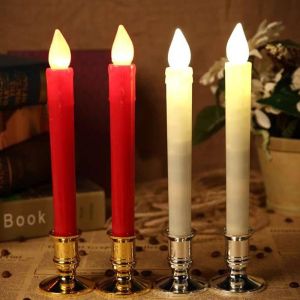 2Pcs Yellow Flickering LED CandlesPlastic Flameless Taper CandlesLed Lamp For Dinner Party Decoration