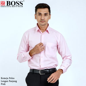 BOSS Kemeja Polos Pria Lengan Panjang Regular Fit Pink