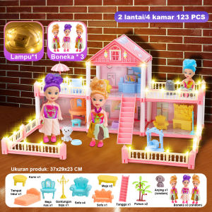 Tatajoy 222PCS Mainan Princess Castle 11 House Doll Rumah Rumahan Doll House Play House Kado Ulang Tahun Cewek Perabot Mainan Edukasi Rumah 4 Doll