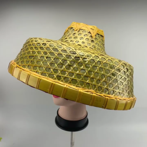 Chinese Style Straw Bamboo Hat Oriental Hat Breathable Farmer Fishing Hat Sunshade Rainproof for Outdoor Activity