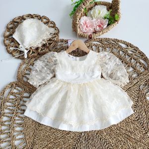 Váy Ren Kem 2 Lớp Bé Gái 3 Đến 12kg Kèm Nón Xinh V089