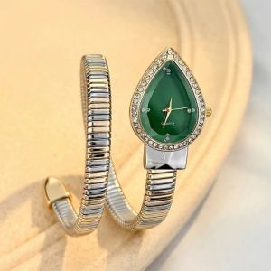 MUNCHX Stainless Steel Strap Quartz Watch Elegant Water Drop Headed Snake-shaped Band Watch Wristwatch Bracelet Womens Watch