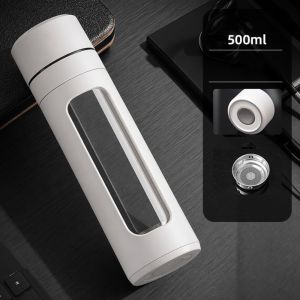 SKJK STUDIO Mở bằng một cú nhấp chuột Bình nước thủy tinh Chống rò rỉ Chống bỏng Cốc lọc trà Phụ Kiện Nhà Bếp có bộ lọc trà Bình giữ nhiệt có chức năng lọc trà Nam Giới Nữ Giới