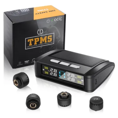 ระบบตรวจสอบความดันลมยางรถยนต์ TPMS ระบบตรวจสอบความดันลมยางแบบสากลพร้อมเซ็นเซอร์ภายนอก 4 ตัว แผงพลังงานแสงอาทิตย์ ชาร์จ USB