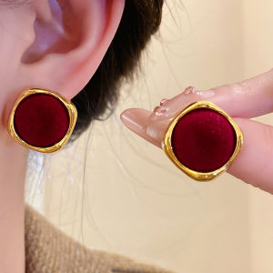 Fashionable Ring Gift 安可拉红色植绒耳环 新款爆款高级感耳钉女小众港风复古耳饰品
