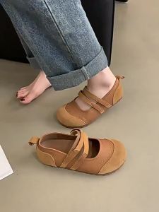 Giày nữ retro da lộn dễ thương khuyến mãi mới 2024 Giày bệt nữ mũi tròn miệng nông phong cách rừng mới mùa thu cho sinh viên nghệ thuật