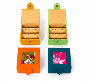 Handcrafted MDF Bangles & Earrings Organizer Box | Compact Jewellery Storage Case with Lid for Dressing Table & Gifting (Size - 4x4 Inches | 1 Pc)