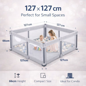 Baby Playpen Foldable Thickened Steel Frame with Play Mat and Storage Bag Portable Safety Playard for Indoor Outdoor Toddler Activity