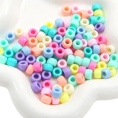 100pcs 9x6mm Mixed Colors Acrylic Pony Cylindrical Beads Columnar Shape Beads for DIY Necklace Bracelet Jewelry Craft Making