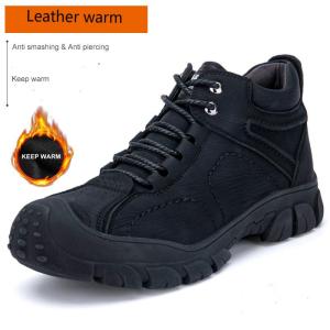 QINHUIZE Steel toe safety shoes for men Winter Steel head anti-smashing and puncture plus velvet warm waterproof lightweight fashion work safety boots