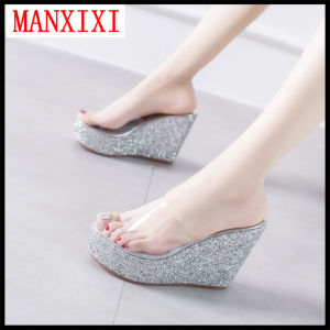 Dép Đế Xuồng MANXIXI Phiên Bản Hàn Quốc Giày Cao Gót Lấp Lánh Giày Thời Trang Màu Vàng Bạc 4.53 Inch Cỡ 34-39