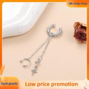 ✨QK shop✨ Shiny Crystal Star Tassel Ear Clip Earrings For Women Rhinestone Non- Cuff Ear Clip Earrings Cartilage Jewelry