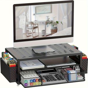 Computer Monitor Stand Riser with Drawer and 2 Pen Holders Laptop Stand Desk Organizers and Accessories Office Desk Accessories & Stationery Organizers for Home Office Supplies