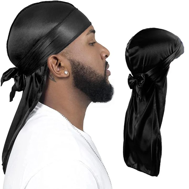 Black Pirate Hat Silky Durag For Men Women Headwrap Durags Headscarf