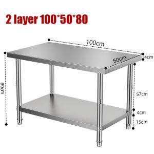 SWG 304 Stainless Steel Kitchen Work Table 2-Tier Heavy Duty Prep Table with Undershelf for Commercial Home
