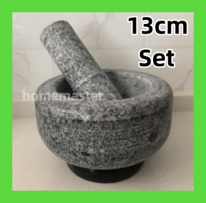 Granite Stone Mortar And Pestle Set 13cm / 14.5cm / 16cm / 17.5cm/19cm | Set Lesung Dan Anak Lesung Mortar & Pestle With Non-Slip pad | Guacamole Salsa Maker | Lesung Batu | Lumbang Alu | Tumbuk chili