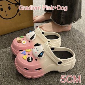 Womens Sandals Black/Pink 5CM/7CM Height Dog Slippers For Women Non-slip Chunky Sandals For Women
