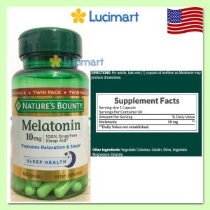 Viên uống hỗ trợ giấc ngủ Melatonin 10mg Nature’s Bounty hũ 60 viên [Hàng Mỹ]