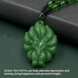(With Free Rope) Charming Nine Tailed Fox Queen Necklace For Women Original Glass Material Pendant Protection Amulet Necklace For Men