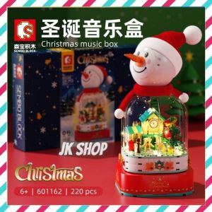 ⚠️现货⚠️Readystocks Christmas Snow Man Music Box 森宝601162圣诞 雪人 旋转 音乐盒 DIY 音乐 灯光 小屋 拼装 积木玩具 礼品 building block