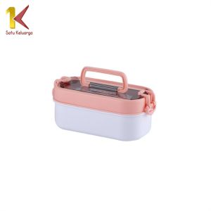Satu Keluarga Tempat Makan 2 Tingkat dengan Jinjingan 700ML Free Sendok Garpu C991 Lunch Box Susun