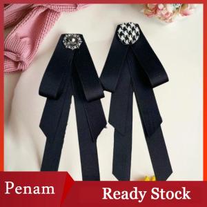 [PAM] Black Fabric Bow Brooches For Women College Style Collar Flower Lapel Pins Crystal Necktie Fashion Jewelry Gifts
