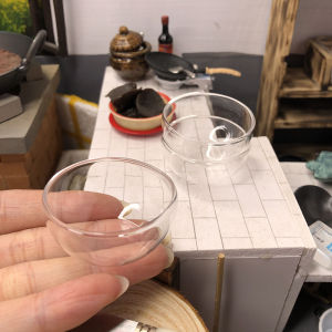 [Childhood MS] Phụ kiện thu nhỏ Nhà búp bê 1/12 đĩa súp thủy tinh Đồ chơi đĩa mô phỏng