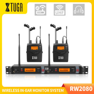 XTUGA ระบบเฝ้าระวังในหูไร้สาย UHF RW2080 ราคาพิเศษ 2 ช่องสัญญาณ SR2050 พร้อม ตัวรับสัญญาณ บอดี้ แพ็ค4 ชิ้น ใช้แบบมืออาชีพสำหรับเกมอาชีพ ดีเจคอนเสิร์ตการตรวจสอบการแสดงดนตรีบนเวที