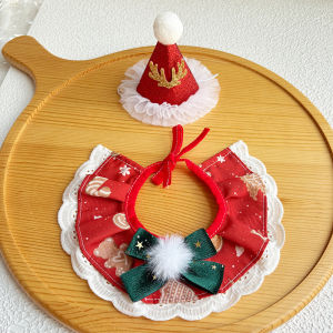 Scten  พร้อมส่งจากไทย ชุดคริสต์มาสสำหรับสัตว์เลี้ยง หมวก ผ้าเช็ดปาก เหมาะสำหรับสุนัขและแมว S/M/L