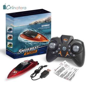 Chinatera Mini RC Boat 2.4GHz High Speed Remote Control Ship LED Light Water Model Waterproof Electric Ship Remote Control Toys for Kids Boy Girl Gifts