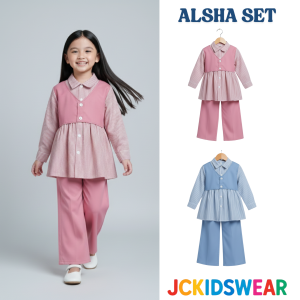 Jckidswear Setelan Anak Perempuan Alsha Setkids Katun Salur Mix Toyobo Premium Usia 4-13 Tahun