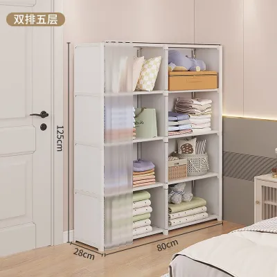 Durable Dustproof Wardrobe With Curtain Large Capacity Easy To Assemble Clothing Storage Rack Almari Pakaian Kalis Habuk Tahan Lama Dengan Langsir Kapasiti Besar Mudah Dipasang Rak Penyimpanan Pakaian 耐用防尘衣柜带窗帘大容量易于组装衣物收纳架