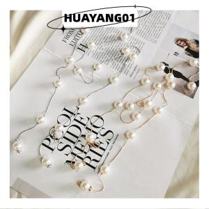 HUAYANG01 [HOT FASHION] เข็มขัดผู้หญิงประดับมุกแบบเรียบง่ายปรับได้สายโซ่โลหะบางสำหรับสุภาพสตรีชุดเดรสสายรัดเอวแบบบางเครื่องประดับตกแต่ง