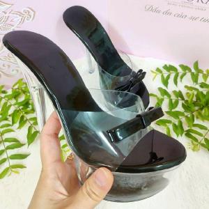 Guốc quai trong đính nơ gót trong 14.5cm-15cm gót trong suốt đơn giản dễ thương dễ phối đồ đi chơi đi tiệc