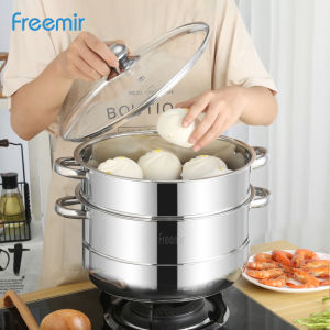 freemir Panci Kukus 2 in 1 Stainless Steels 401(food grade) Tutup Kaca Induction Bottom