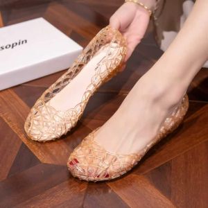glitter mesh jelly flat for women breathable transparent ballet shoe size36-40
