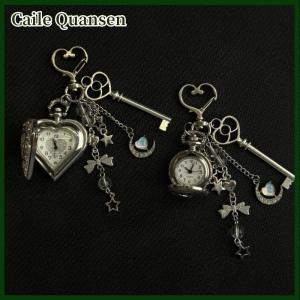 Caile นาฬิกาห่วงโซ่กระเป๋าหัวใจกลวงแฟชั่นพวงกุญแจดีไซน์นาฬิกาวินเทจสร้อยคอจี้เครื่องประดับของขวัญคู่รัก
