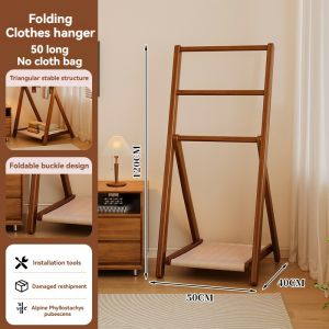 Clothes Hanger Rack Wooden Rack Stand Hanging Drying Clothes Hanger Foldable Storage Rack with Bag