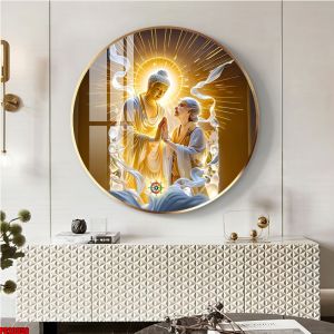 Tranh 5D Thích Ca Mâu Ni tranh Phật giáo dáng tròn chất liệu gỗ in tráng gương bọc viền