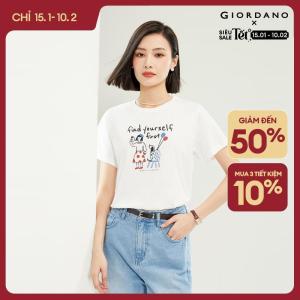 GIORDANO Áo Phông Nữ 100% Cotton Dễ Thương Truyện Tranh In Tee Cổ Tròn Tay Ngắn Mùa Hè Đơn Giản Thời Trang Áo Phông Free Shipping 13324330