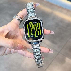 Diamond Strap with PC Hollow Case for Redmi Watch 5 Active Case / Redmi Watch 5 Lite Case for Redmi Watch 5Active 5Lite Diamond Strap with Protective PC Half-Covered Hollow Watch Case