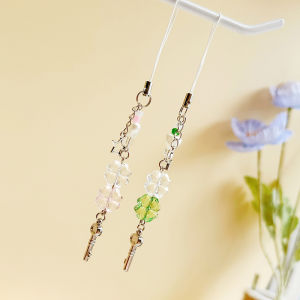 [haoh] Sweet Four Leaf Clovers Beaded Phone Charm For Women Girls Cute Exquisite Keychain Pendant Fashionable Phone Lanyard Gifts