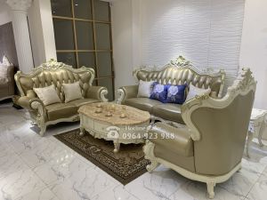 BỘ SOFA TÂN CỔ ĐIỂN PHÒNG KHÁCH MÀU KEM SANG TRỌNG 9921B