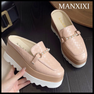 MANXIXI Fashion Women High Heels 2.75 Inches Beautiful Pearls Wedge Mules Sandals (Size 35-42)