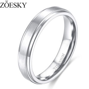 ZOESKY 4mm Silver Titanium Rings Wedding Band Matte Comfort Fit for Men Women Size 4-12
