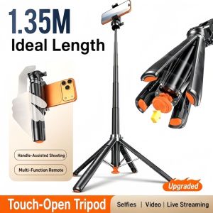 Portable 4‑Leg Selfie Stick Tripod Auto Pop‑Up Gimbal Stand with Zoom Control Bluetooth Remote