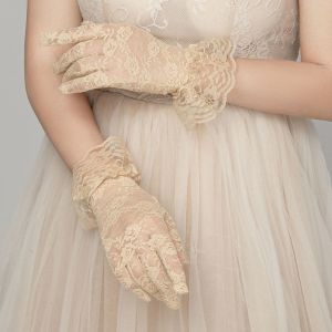 MAXG Chiều dài cổ tay Găng tay ren nữ Hoa văn Tiệc cưới/tiệc tùng Găng tay cô dâu Thanh lịch Găng tay ngắn ren cho nữ phụ kiện trang phục dạ hội cho bữa tối